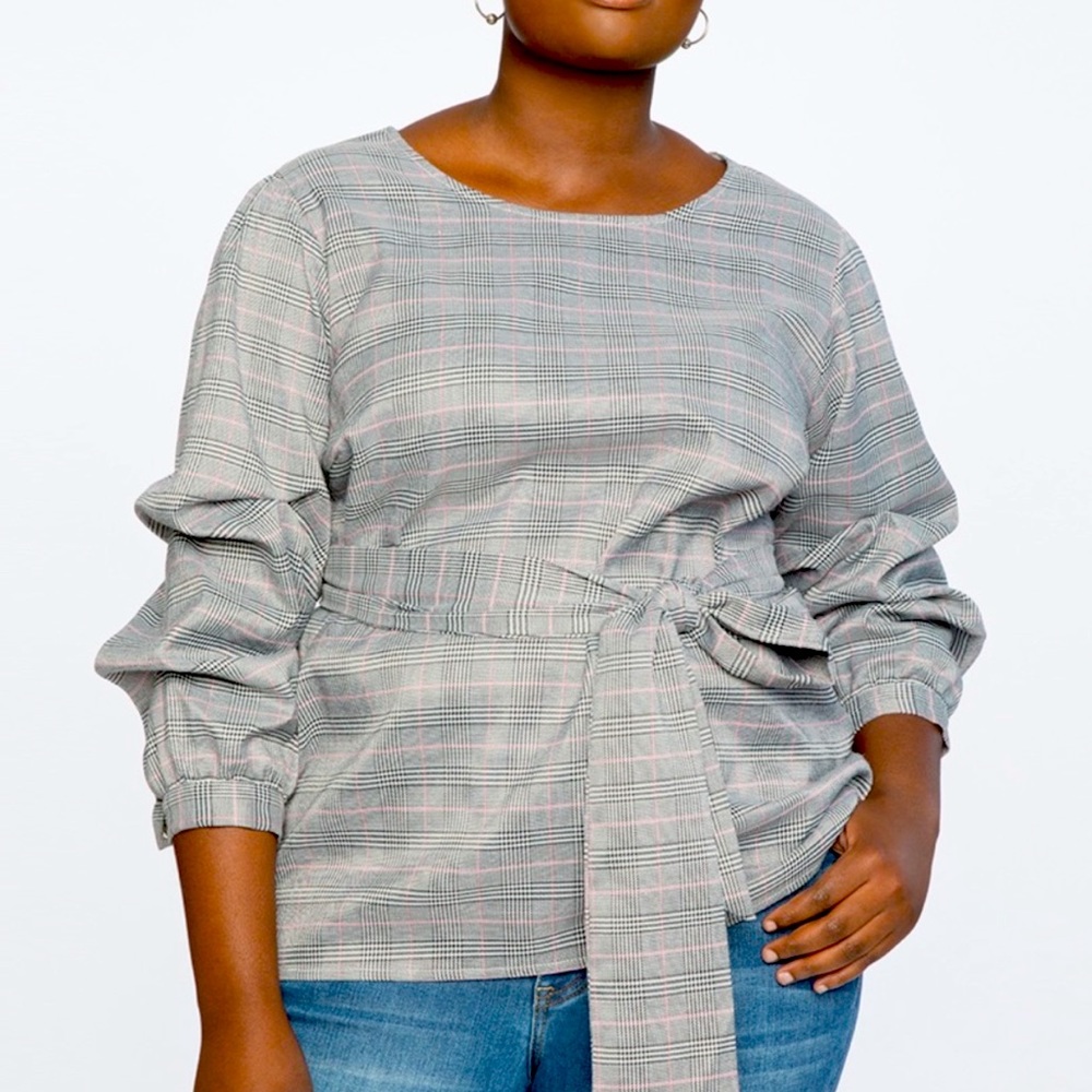 ELOQUII Tie Waist Plaid Top Size 20